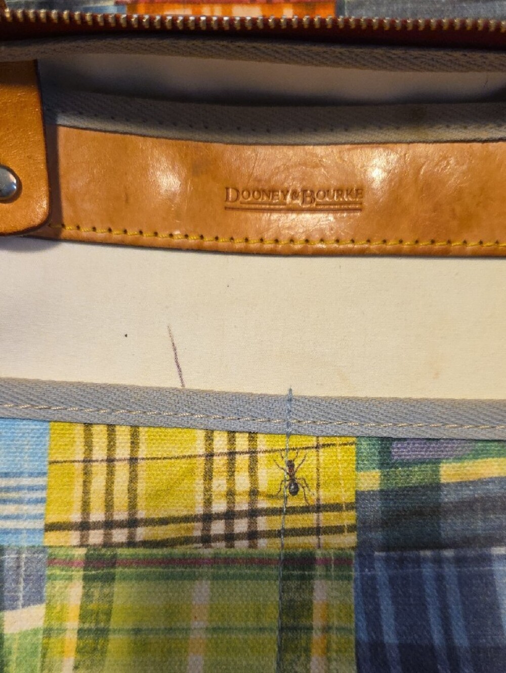 Doone & Bourke Madras Plaid Patchwork "Ant Picnic" Satchel & Card Case - Picture 9 of 13